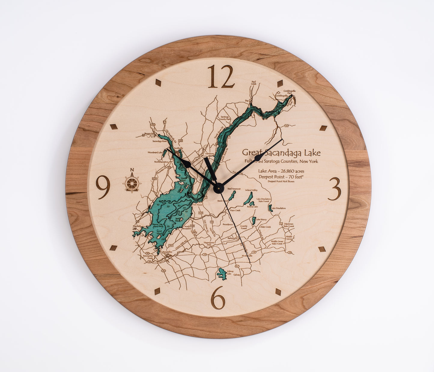 Lake Clock - Great Sacandaga Lake - Custom Wooden Lake Clock - New York