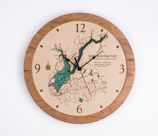 Lake Clock - Great Sacandaga Lake - Custom Wooden Lake Clock - New York