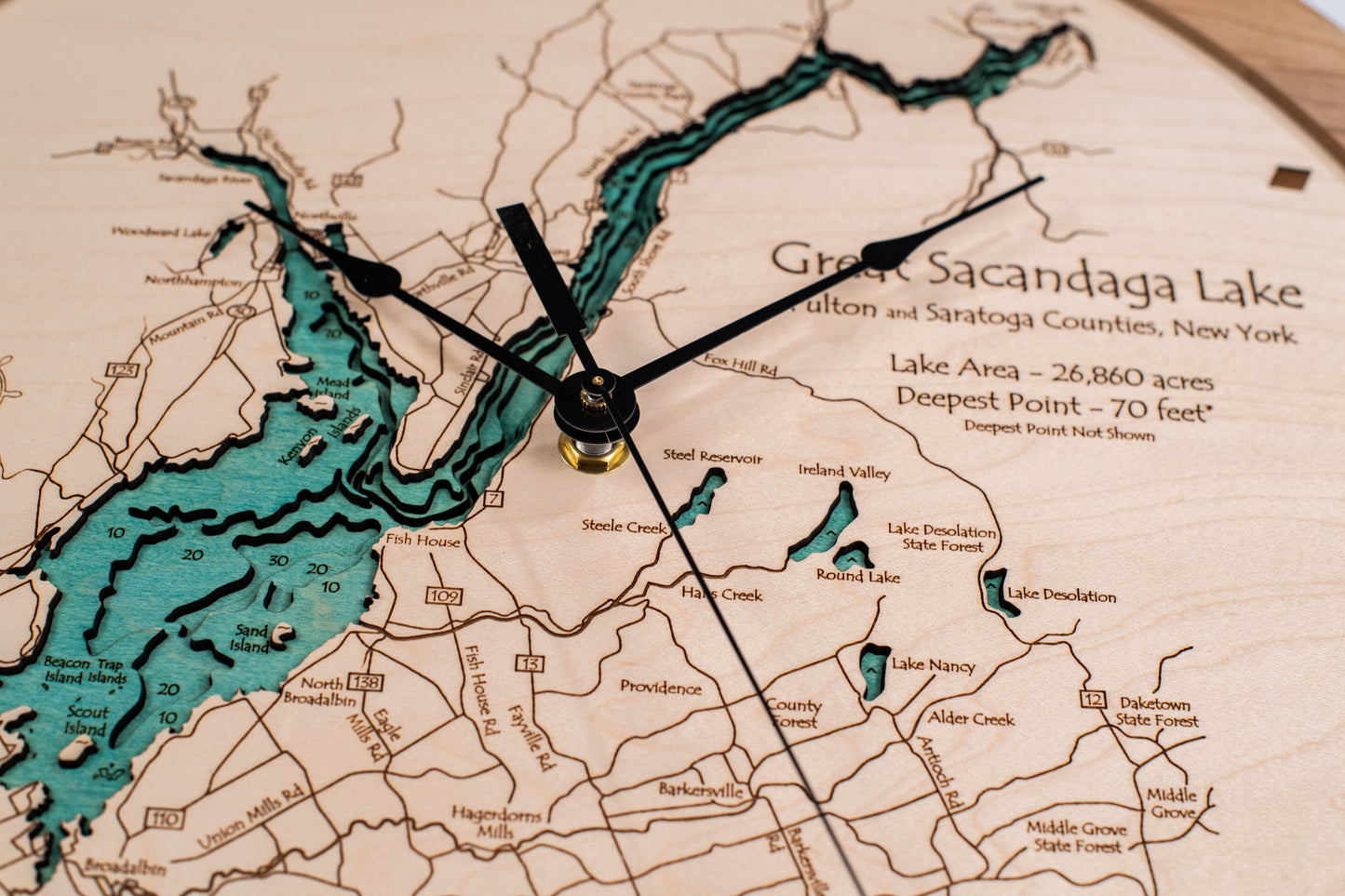 Lake Clock - Great Sacandaga Lake - Custom Wooden Lake Clock - New York