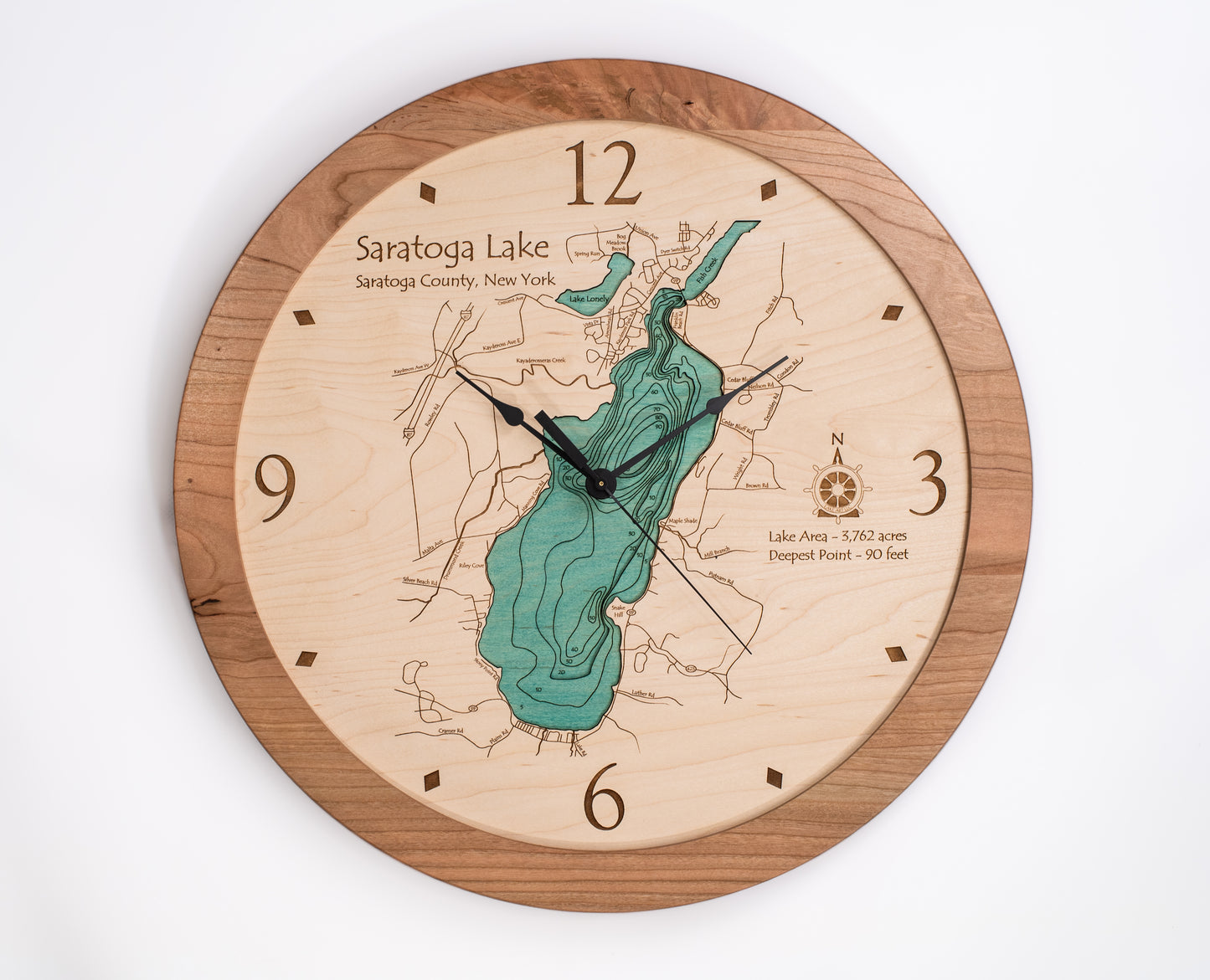 Lake Clock - Saratoga Lake - Custom Wooden Lake Clock - New York
