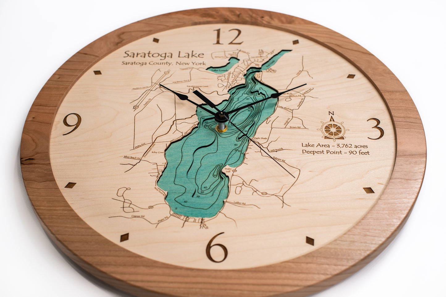 Lake Clock - Saratoga Lake - Custom Wooden Lake Clock - New York