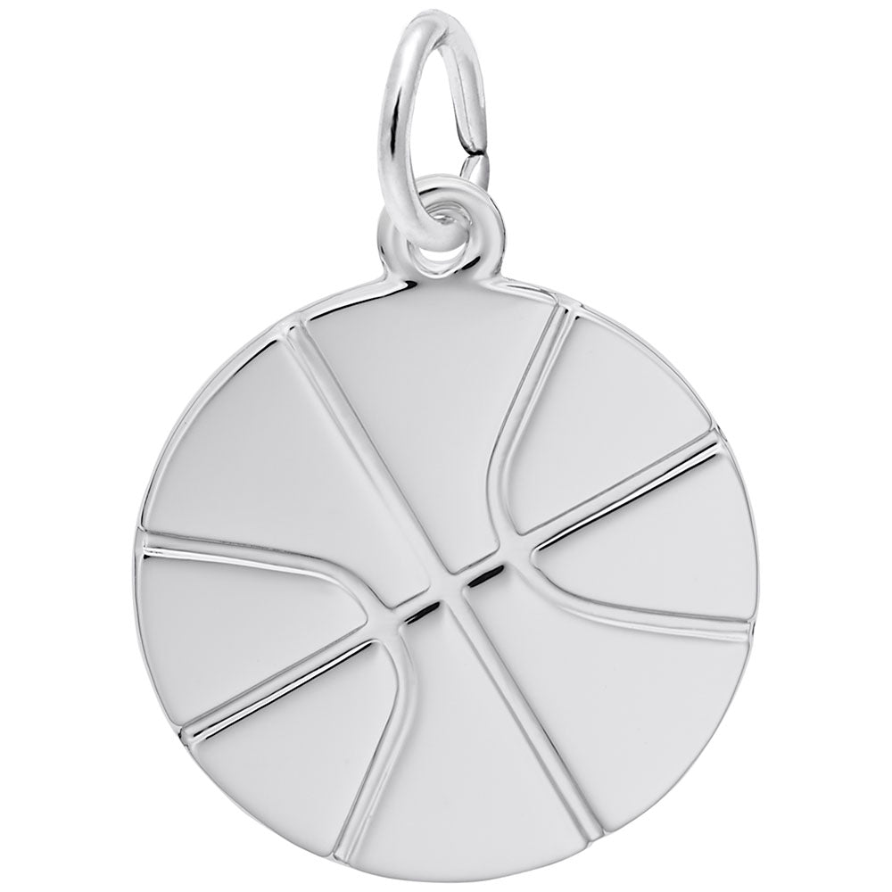 The Rembrandt Charms - Basketball Charm - 7786SS by Rembrandt is a sterling silver pendant shaped like a basketball with engraved panel lines and a loop for easy attachment to your necklace or bracelet.