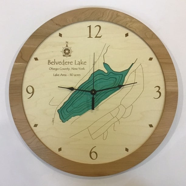 Lake Clock - Belvedere Lake - Otsego County NY Lake Map Clock