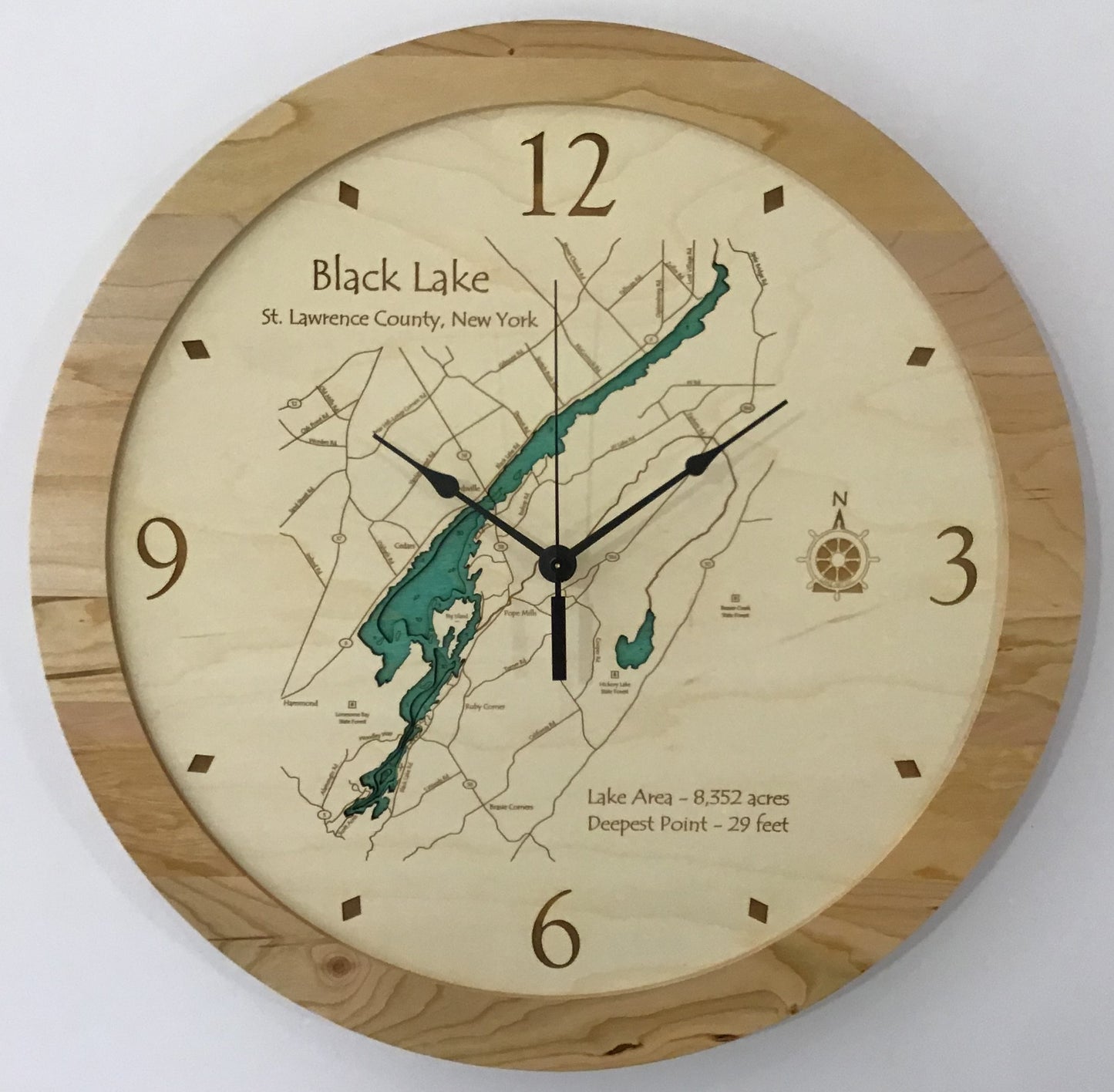 Lake Clock - Black Lake NY Lake Map Clock