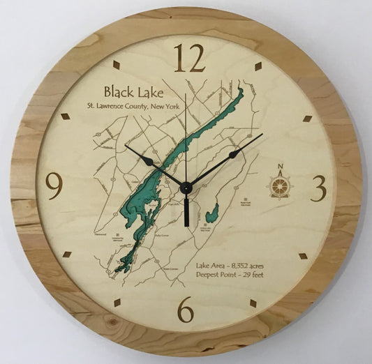 Lake Clock - Black Lake NY Lake Map Clock
