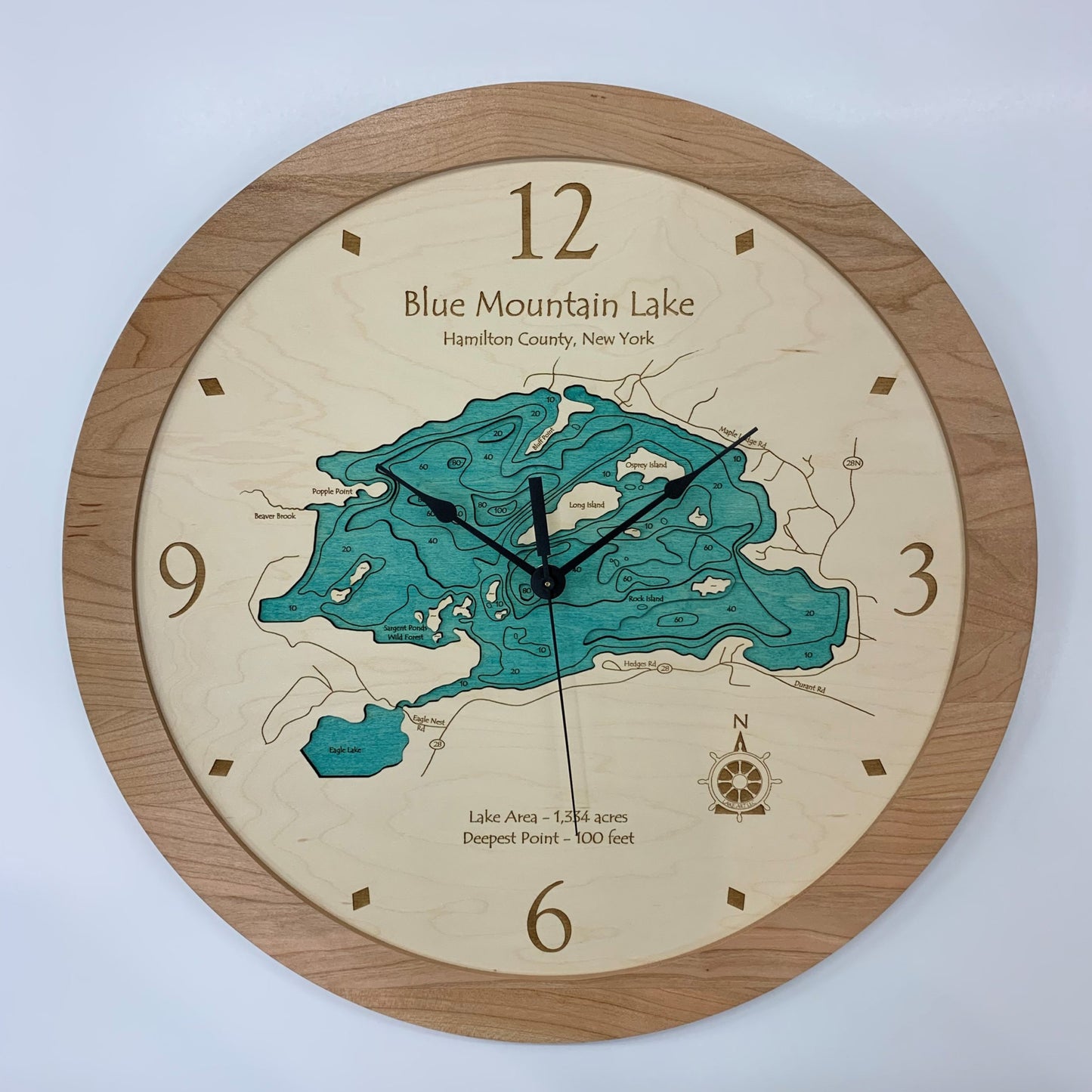 Lake Clock - Blue Mountain Lake NY Lake Map Clock