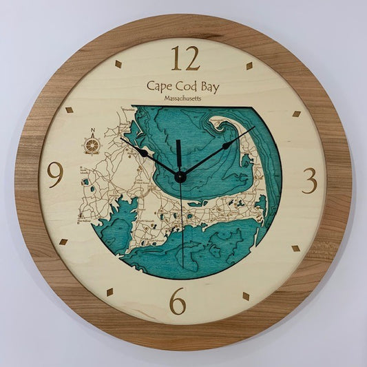 Lake Clock - Cape Cod Bay Wooden Map Clock - Massachusetts