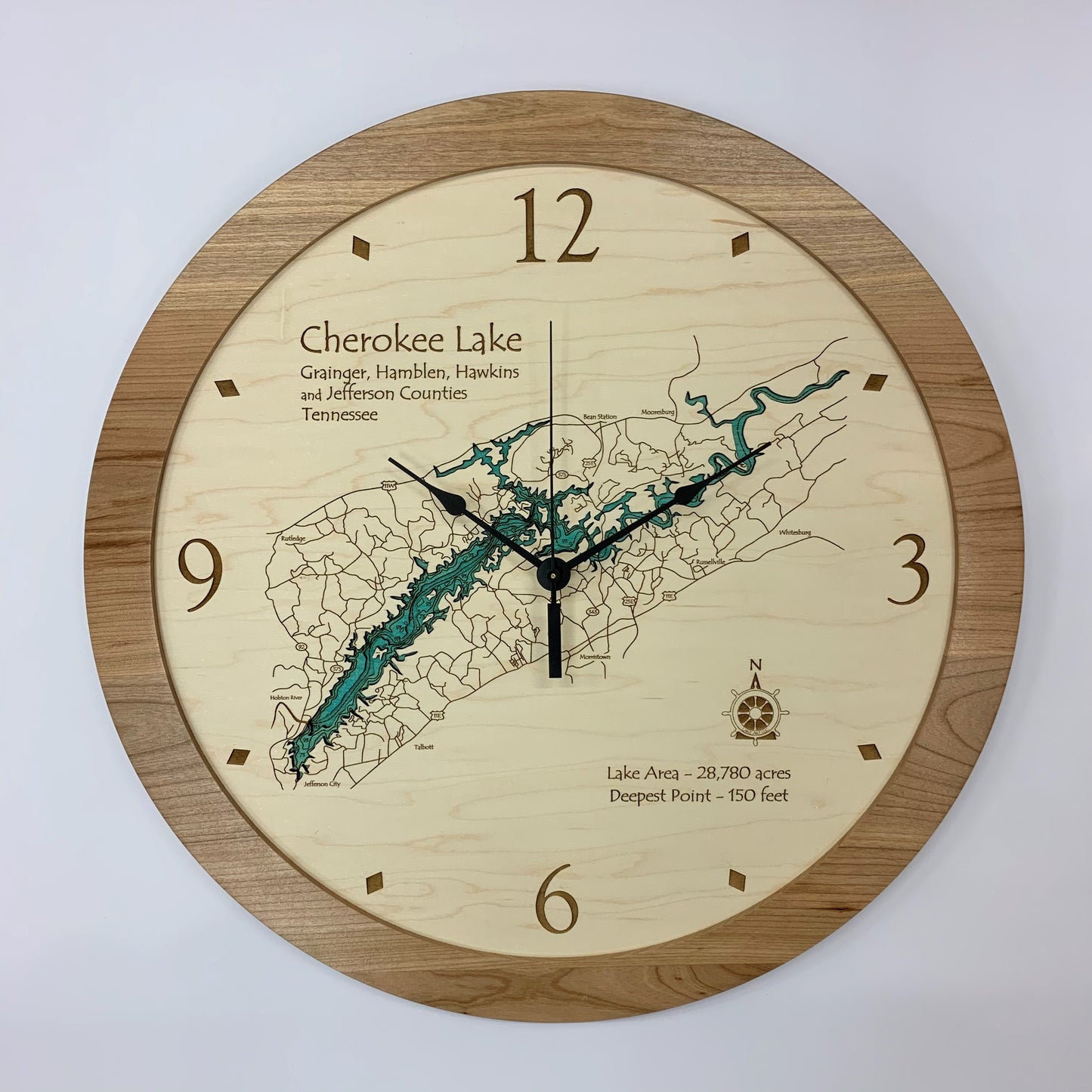 Lake Clock - Cherokee Lake TN Lake Map Clock