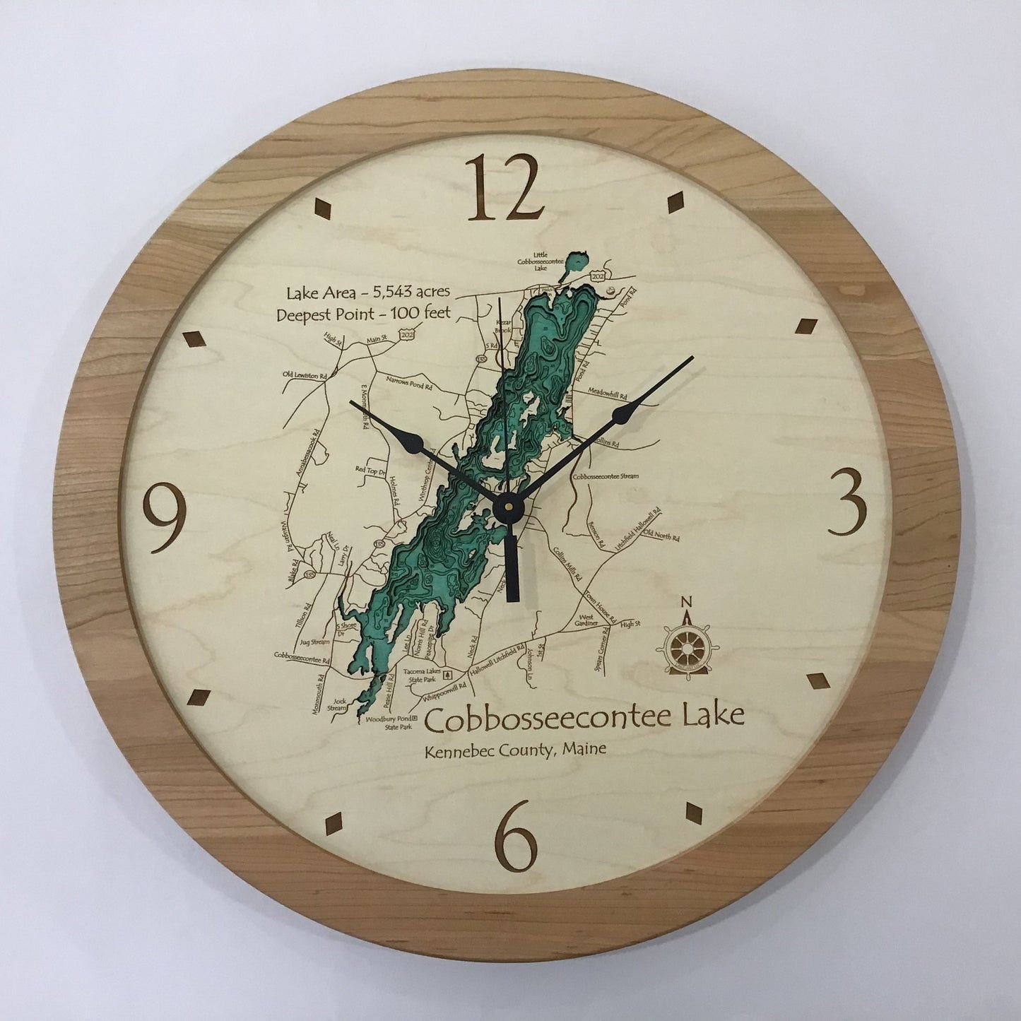 Lake Clock - Cobbosseecontee Lake ME Lake Map Clock