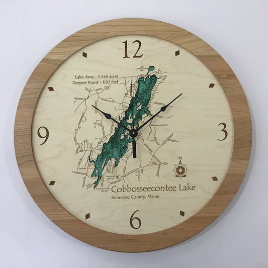 Lake Clock - Cobbosseecontee Lake ME Lake Map Clock