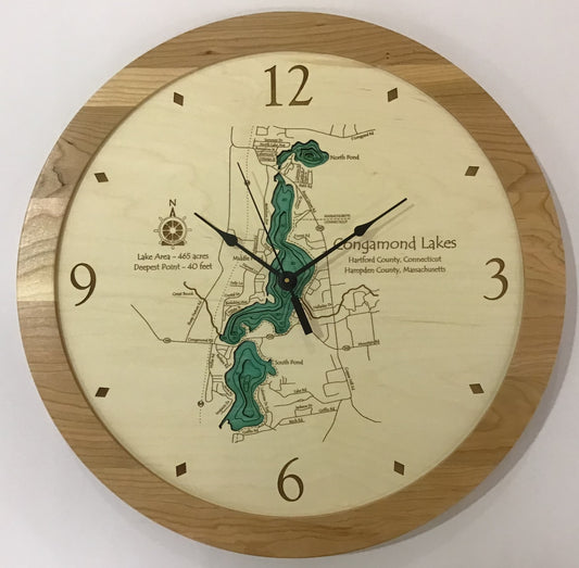 Lake Clock - Congamond Lakes CT Lake Map Clock