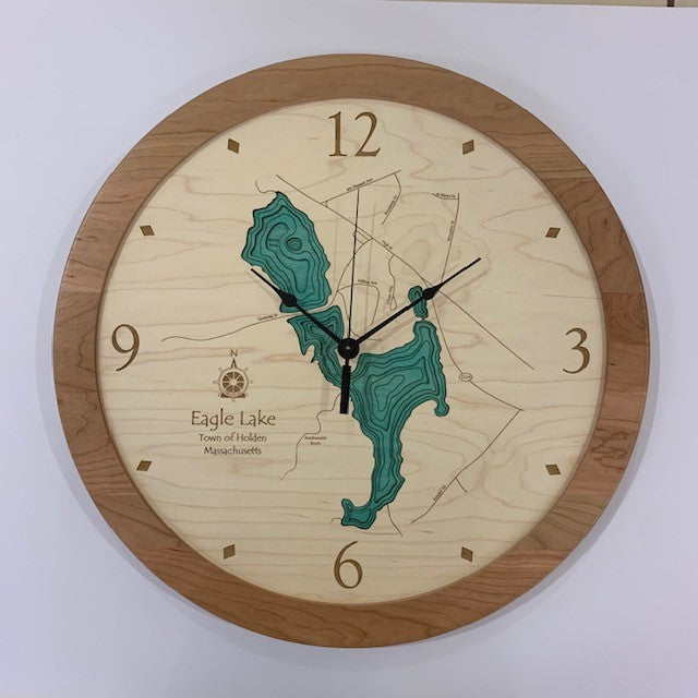 Lake Clock - Eagle Lake MA - Custom Wooden Lake Clock - Massachussets