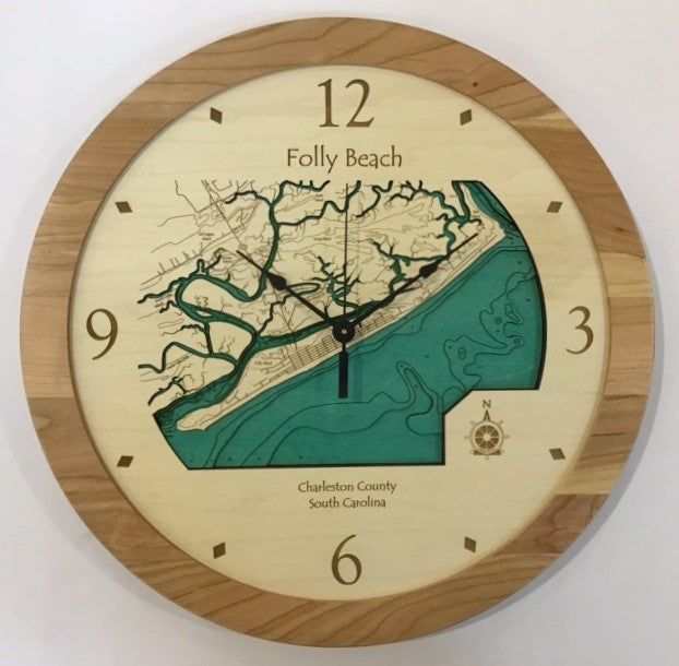 Lake Clock - Folly Beach SC Lake Map Clock