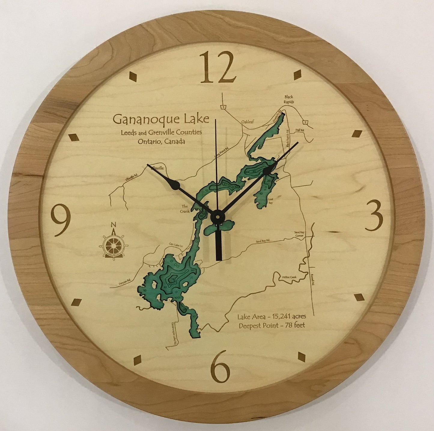 Lake Clock - Gananoque Lake Canada Lake Map Clock