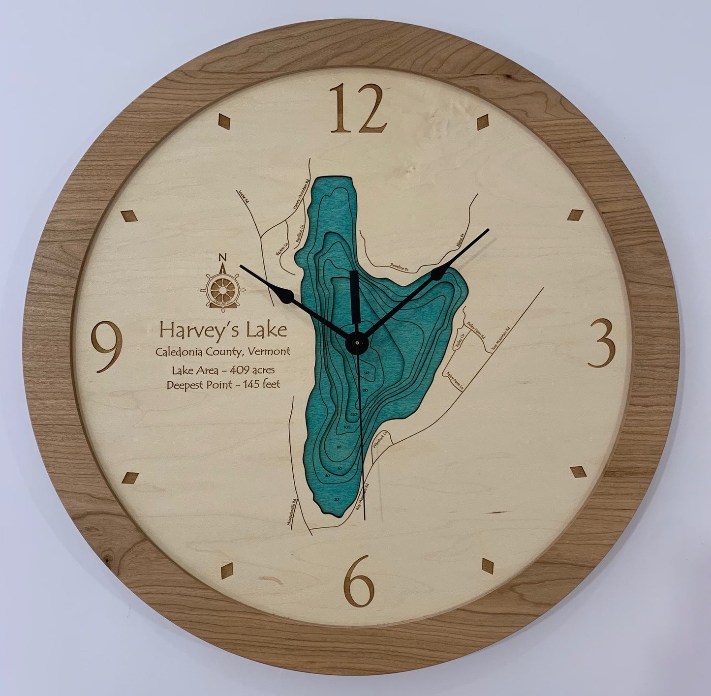 Lake Clock - Harvey's Lake VT Lake Map Clock
