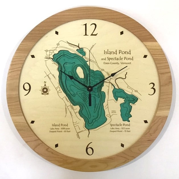 Lake Clock - Island Pond VT Lake Map Clock