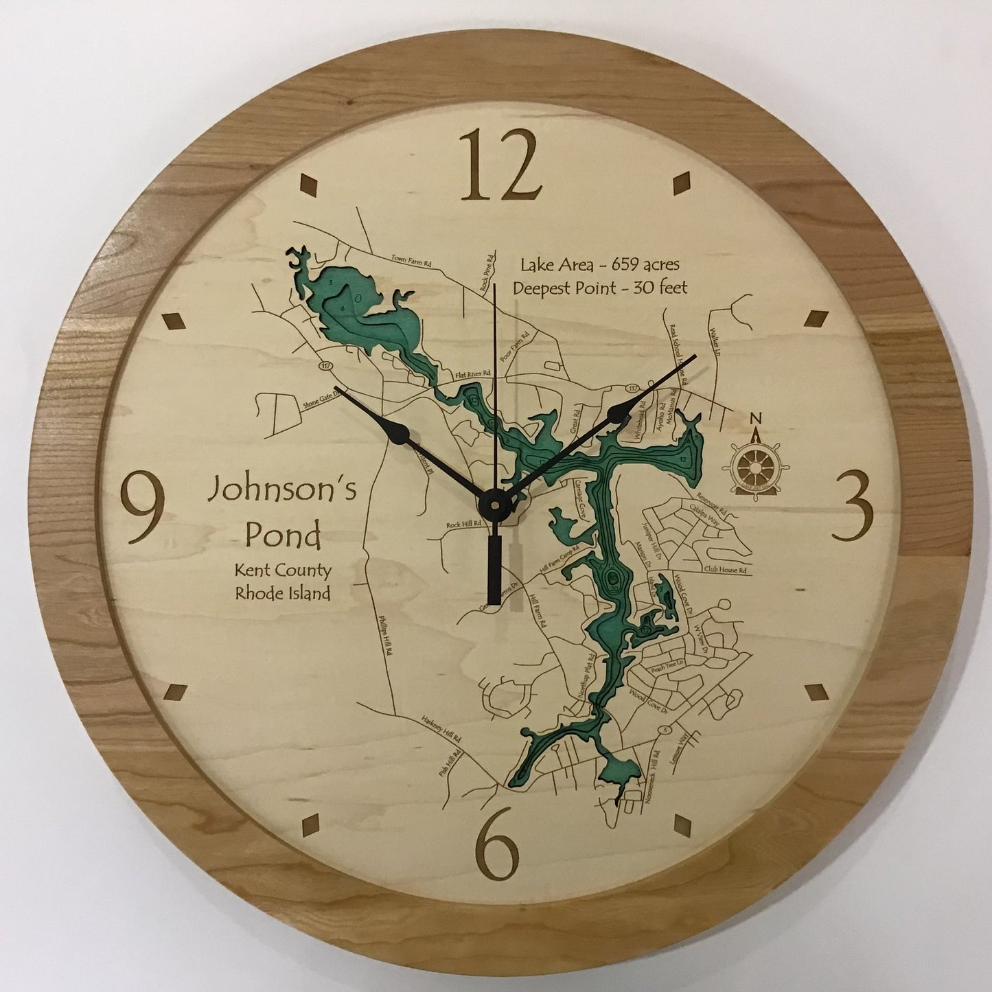 Lake Clock - Johnson's Pond RI Lake Map Clock