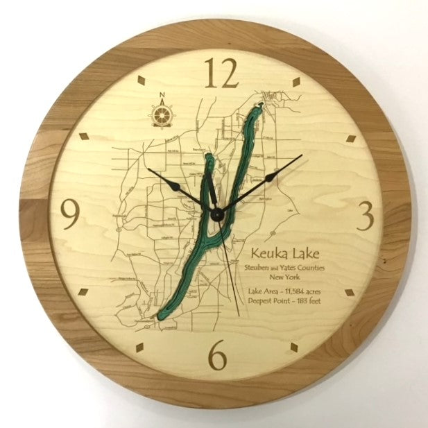 Lake Clock - Keuka Lake - Steuben County NY Lake Map Clock