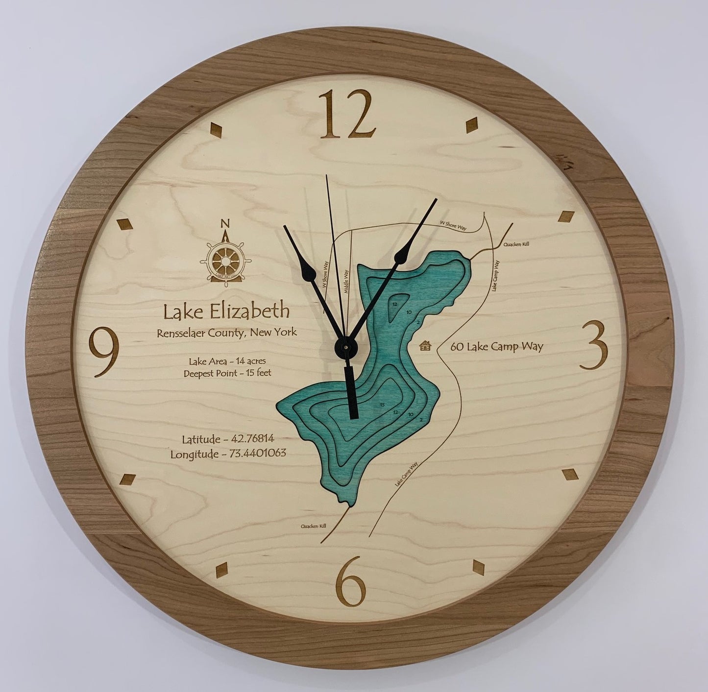 Lake Clock - Lake Elizabeth NY Lake Map Clock