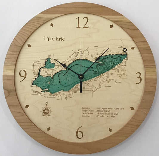 Lake Clock - Lake Erie Lake Map Clock