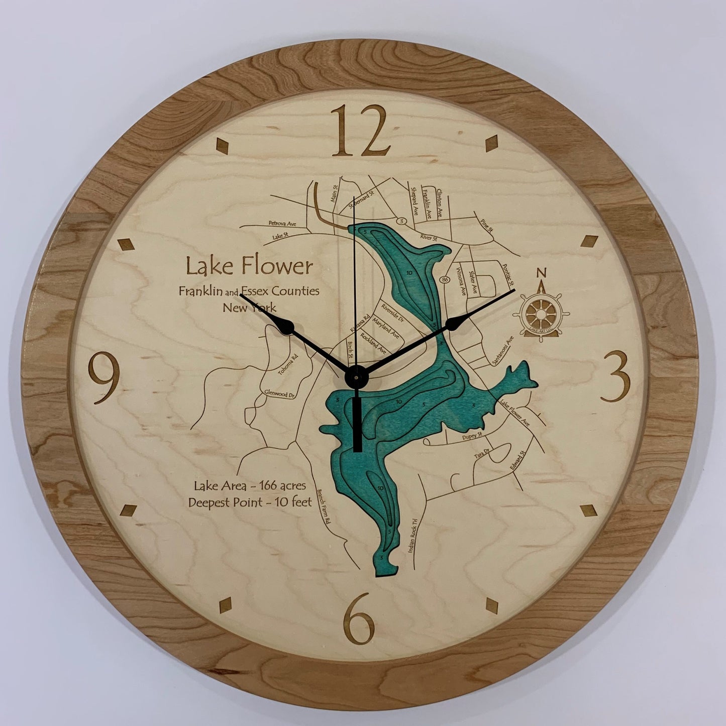 Lake Clock - Lake Flower NY Lake Map Clock
