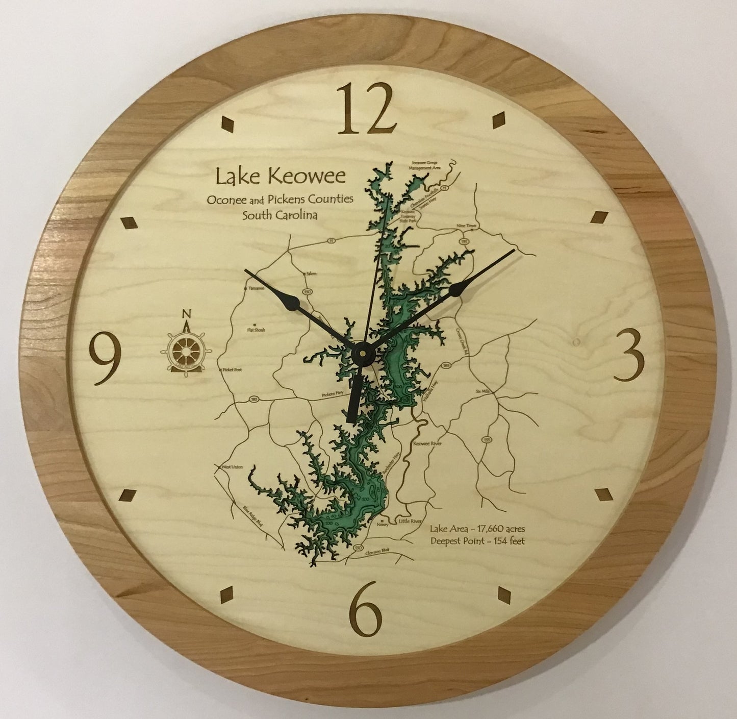 Lake Clock - Lake Keowee SC Lake Map Clock