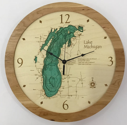 Lake Clock - Lake Michigan - Custom Wooden Lake Clock - Michigan