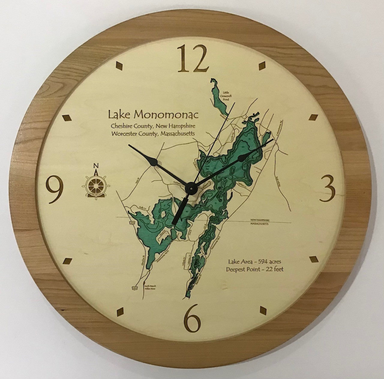 Lake Clock - Lake Monomonac MA Lake Map Clock