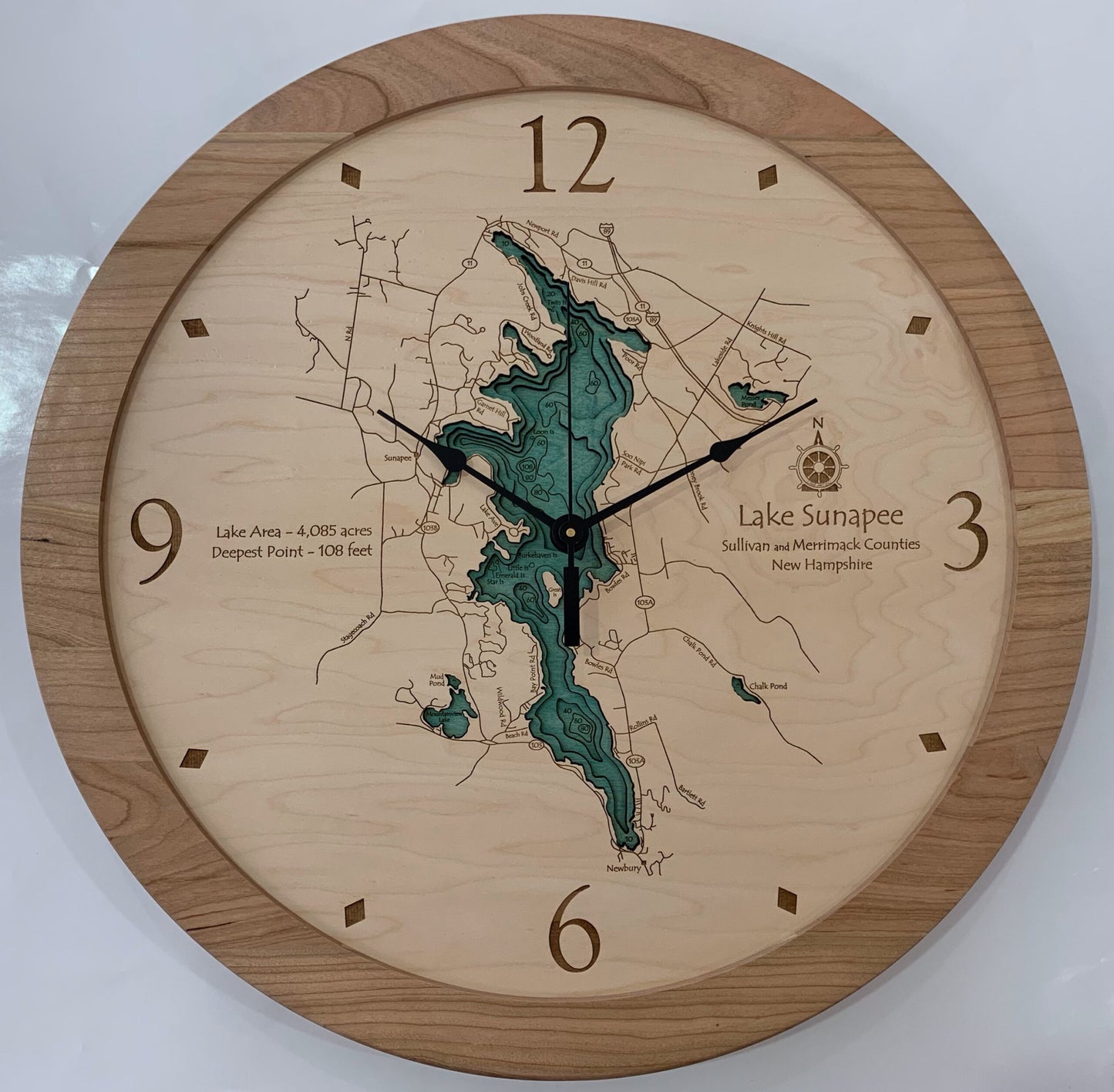 Lake Clock - Lake Sunapee NH Lake Map Clock