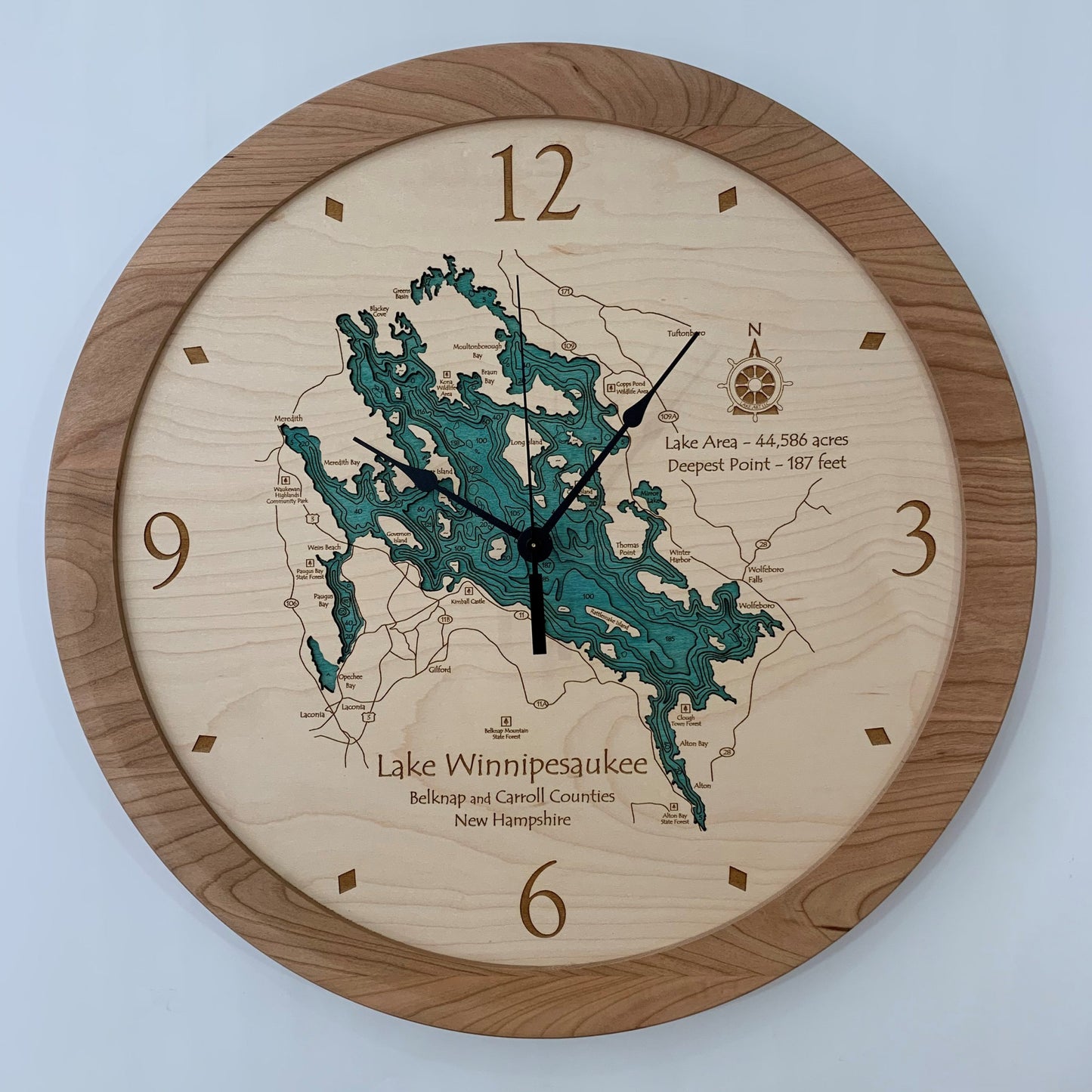 Lake Clock - Lake Winnipesaukee NH Lake Map Clock