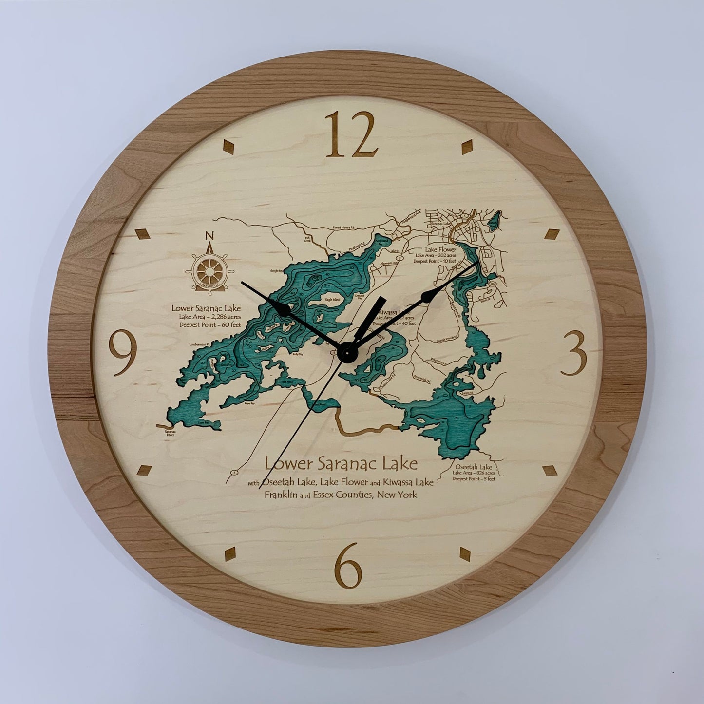 Lake Clock - Lower Saranac Lake NY Lake Map Clock