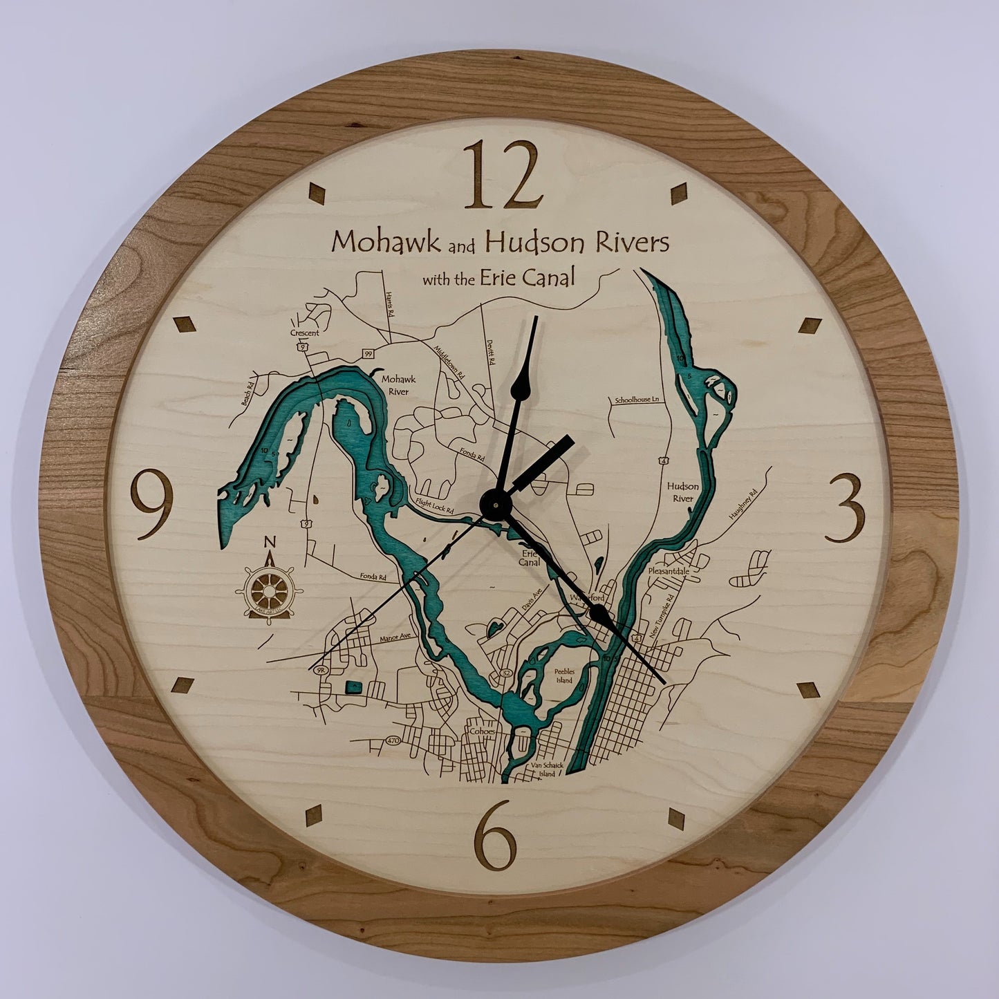 Lake Clock - Mohawk River and Hudson River NY River Map Clock