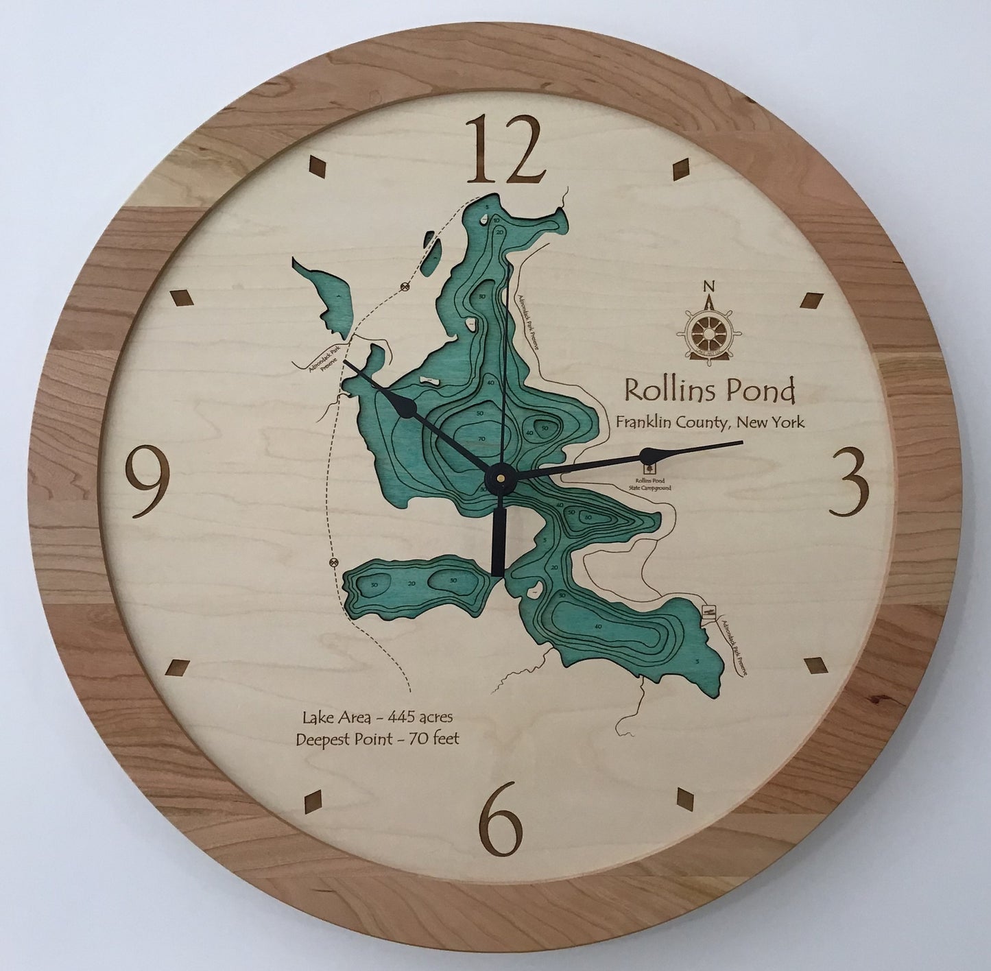 Lake Clock - Rollins Pond NY Lake Map Clock