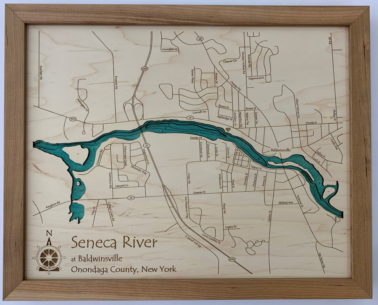 Seneca River at Baldwinsville - Laser Carved Wooden Relief Map - 14" x 18" - New York