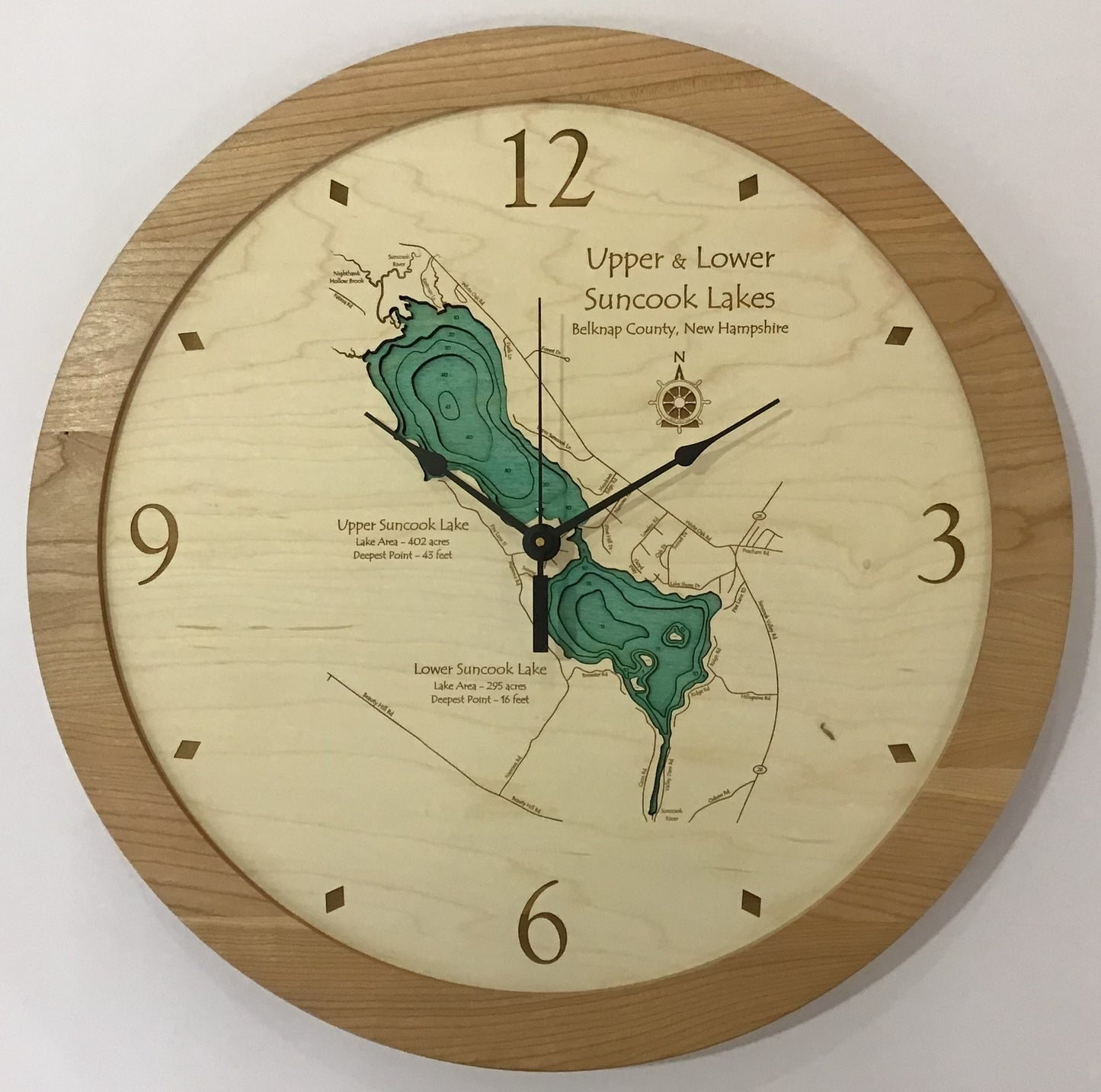 Lake Clock - Suncook Lakes NH Lake Map Clock