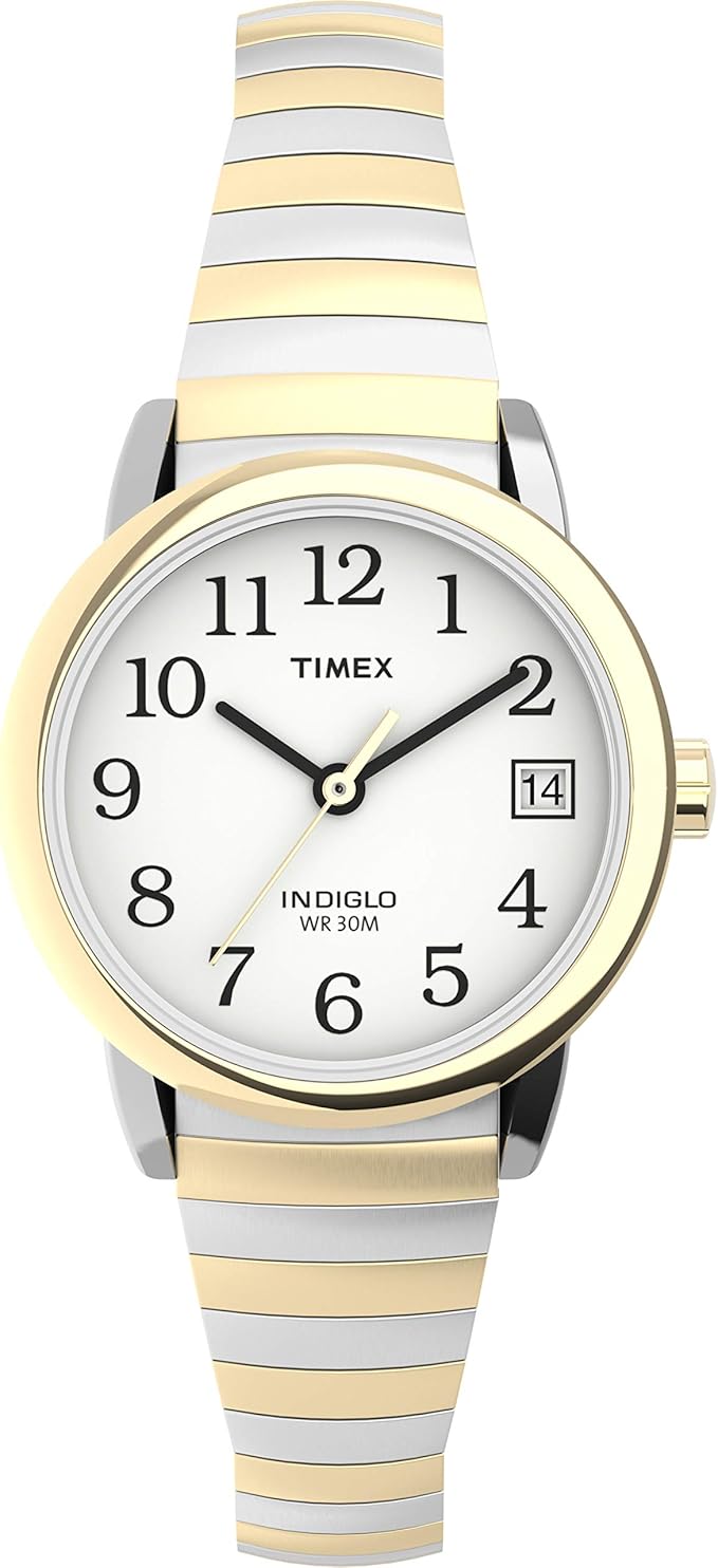 Timex Watch - Ladies’ Easy Reader - TW2U791009J analog wristwatch featuring a white face, black numerals, and a two-tone stainless steel link bracelet.