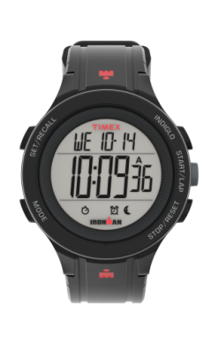 A black Timex Watch - Ironman - TW5M46400SO displays Wednesday, October 14, at 10:09:36 AM. The round digital face features buttons clearly labeled for easy use.