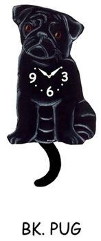 Pug - Black - Wagging Tail Dog Clock