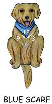 Golden Retriever - Blue Scarf - Wagging Tail Dog Clock