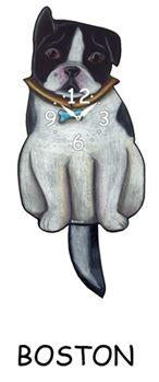 Boston Terrier - Black - Wagging Tail Dog Clock