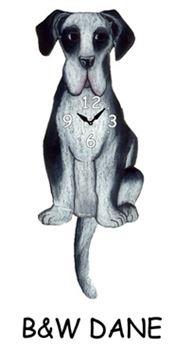 Great Dane - Black & White - Wagging Tail Dog Clock