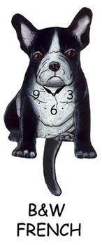 French Bulldog - Black & White - Wagging Tail Clock