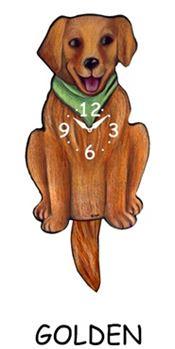 Golden Retriever - Golden - Green Scarf - Wagging Tail Dog Clock