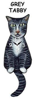 Cat - Grey Tabby - Wagging Tail Clock