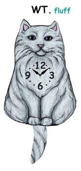 Cat - White Fluffy - Wagging Tail Clock