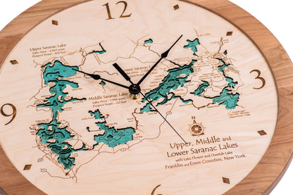 Lake Clock - Saranac Chain Lakes - Upper Middle and Lower - Custom Wooden Lake Clock - New York