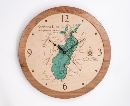 Lake Clock - Saratoga Lake - Custom Wooden Lake Clock - New York