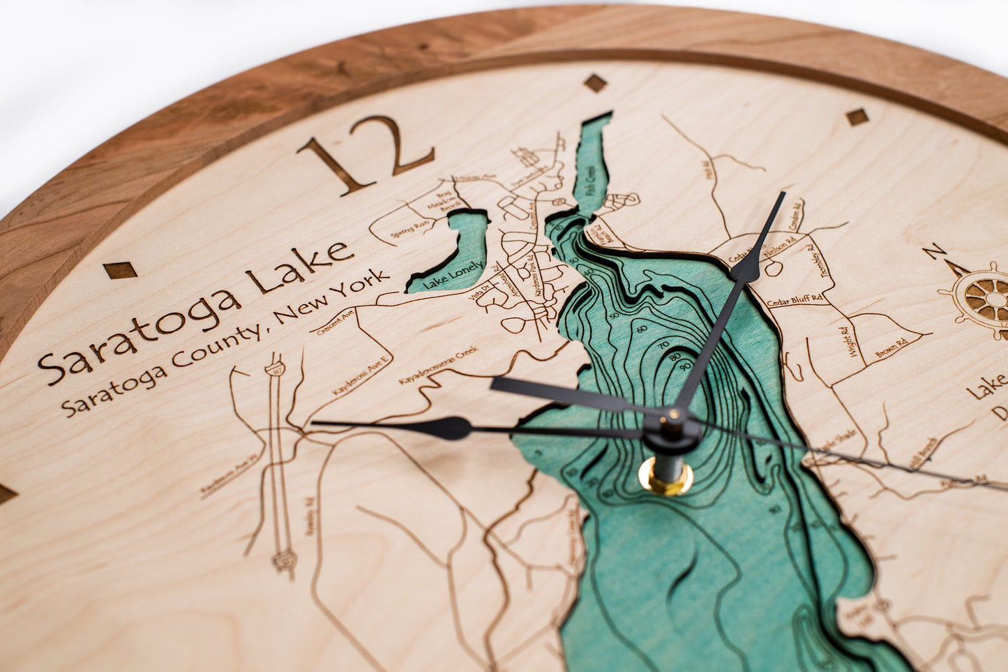 Lake Clock - Saratoga Lake - Custom Wooden Lake Clock - New York