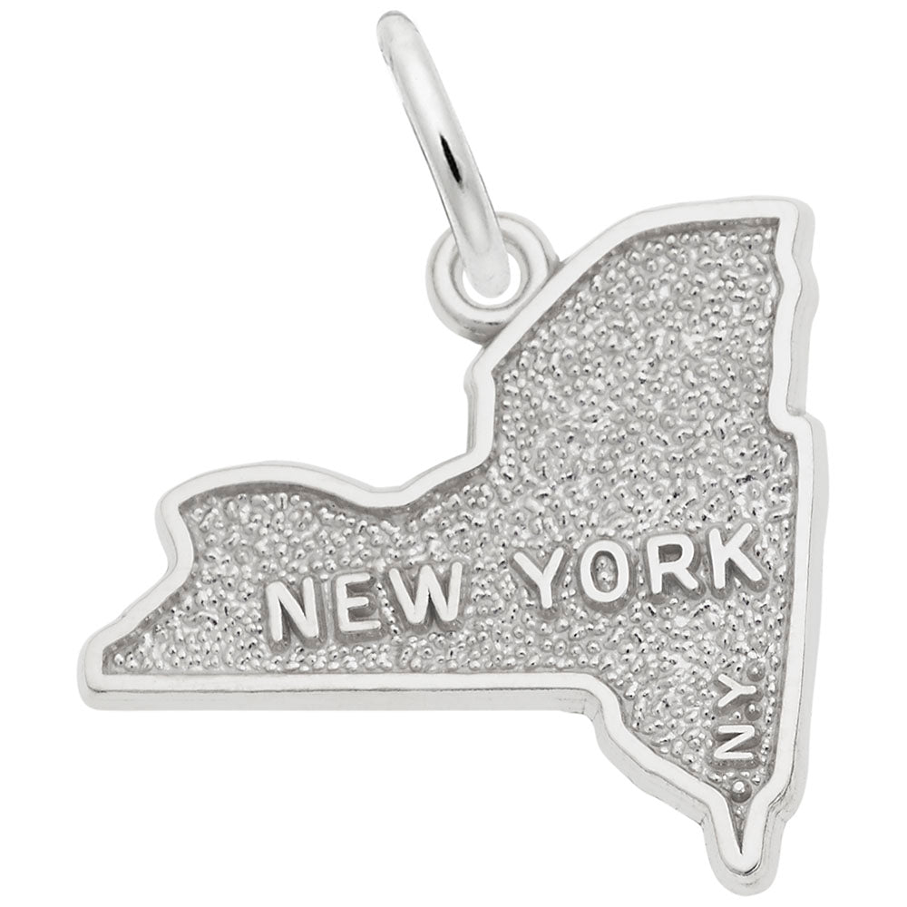 The Rembrandt Charms New York Map Charm (2269SS) by Rembrandt is engraved with NEW YORK and N.Y., and includes a loop for attaching to a necklace or bracelet—a stylish New York keepsake or jewelry piece for any collection.