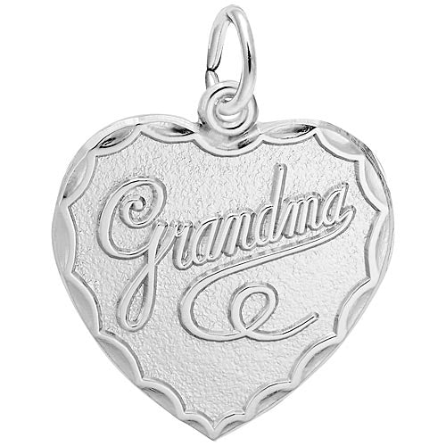 The Rembrandt Charms - Grandma - 3346SS is a sterling silver heart charm with a scalloped edge and "Grandma" engraved in elegant script, making it a timeless Rembrandt keepsake.